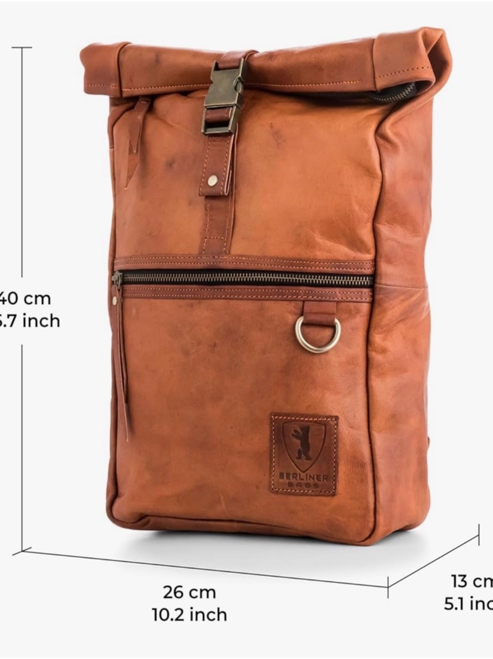 Berliner Bags Made in Germany Leather Backpack Laptop Bag Cognac Brown - Picture 9 of 9